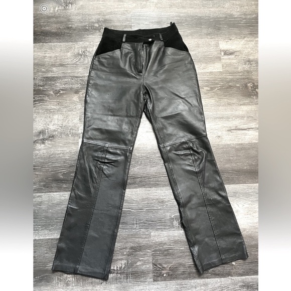 Vintage Marie Claire 100% Genuine Leather Pants Black Wide Leg High Waist Size 6 - Picture 1 of 7